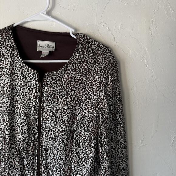 Joseph Ribkoff Jacket Vintage 6 Silver Metallic Cropped Full Zip Evening Dressy - Picture 2 of 8